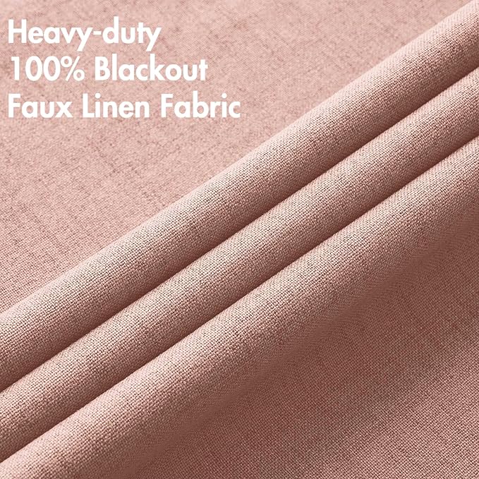 MIULEE 100% Blackout Linen Curtains for Bedroom Thermal Insulated Blush Pink Grommet Room Darkening Curtains & Drapes for Living Room Nursery 52 x 108 Inch (2 Panels)