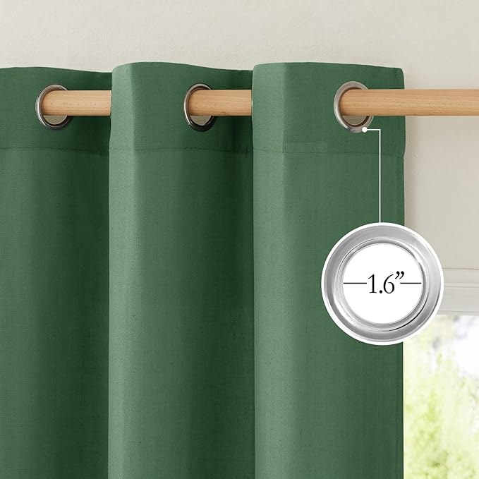 NICETOWN Olive Green Linen Doorway Curtains 80 inches Long, Grommet Thick Linen Weave Semi Sheer Window Treatments Privacy Assured with Light Filtering for Bedroom/Side Door, W34 x L80