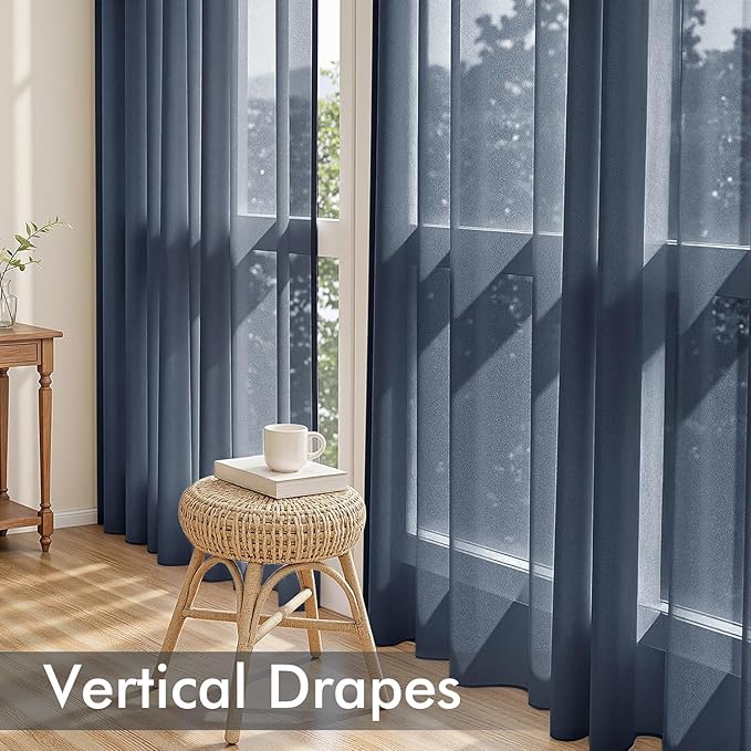 MIULEE Navy Blue Sheer Curtains 63 Inches Long, 4 Panels Set, Light Filtering Rod Pocket Voile Drapes Window Treatments, Semi Transparent Airy Fabric for Bedroom and Living Room, 42 x 63 Inches