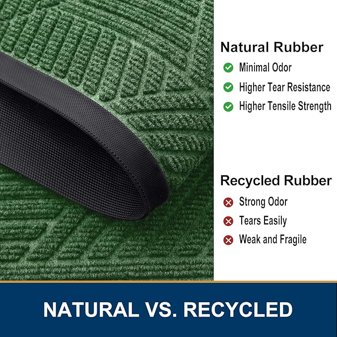 Smiry Front Door Mat Outside Entrance, Heavy Duty Sturdy Natural Rubber Doormat, Trap Dirt and Moisture, Easy Clean Low Profile Mats for Indoor Outdoor Entry, Irregular Triangle (71x47, Green)