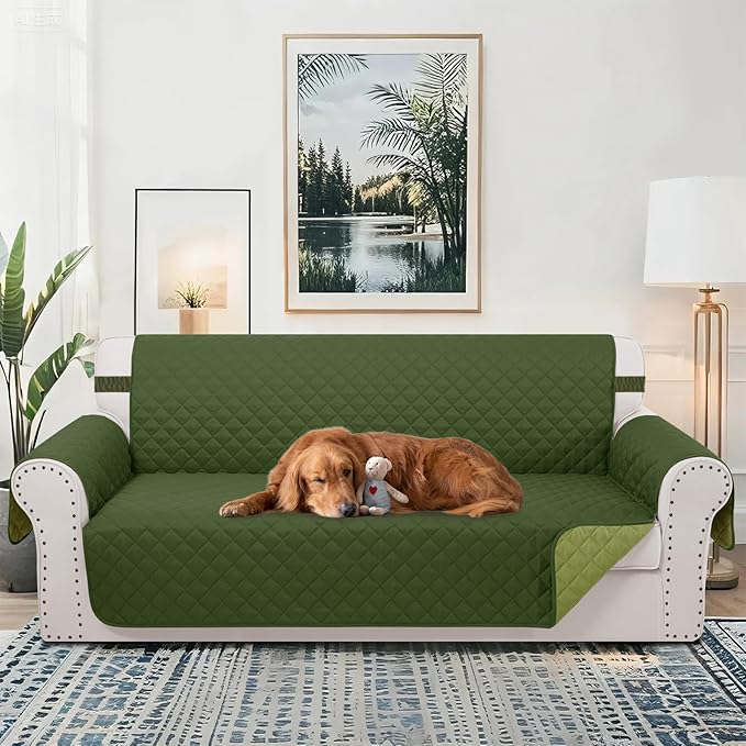 Reversible Sofa Covers Couch Cover Furniture Protector for Dogs Elastic Straps Water Resistant(Sofa,Huntergreen/Sage)