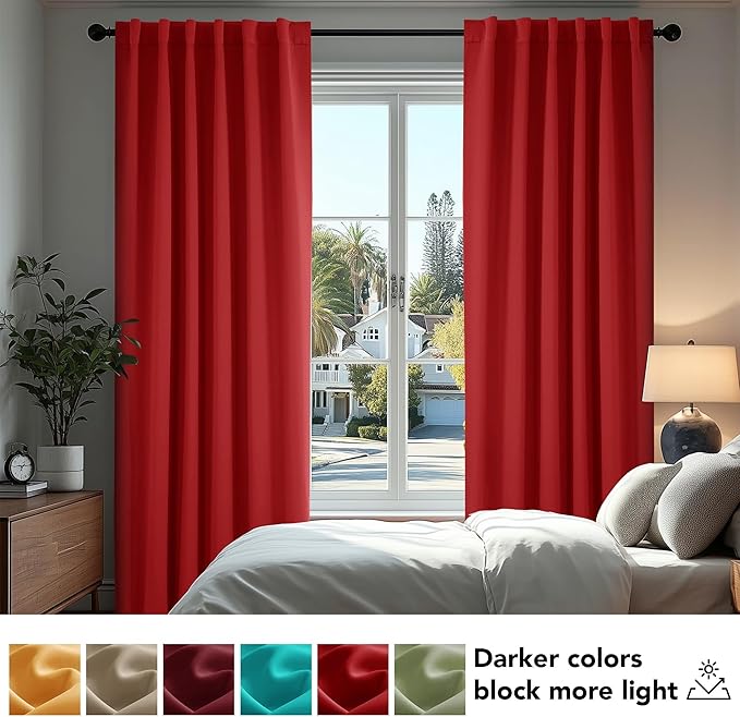 Deconovo Christmas Blackout Curtains, Thermal Insulated, W42 x L45 2 Panels, Back Tab, Machine Washable, Room-Darkening Drapes for Bedroom/Living Room Red