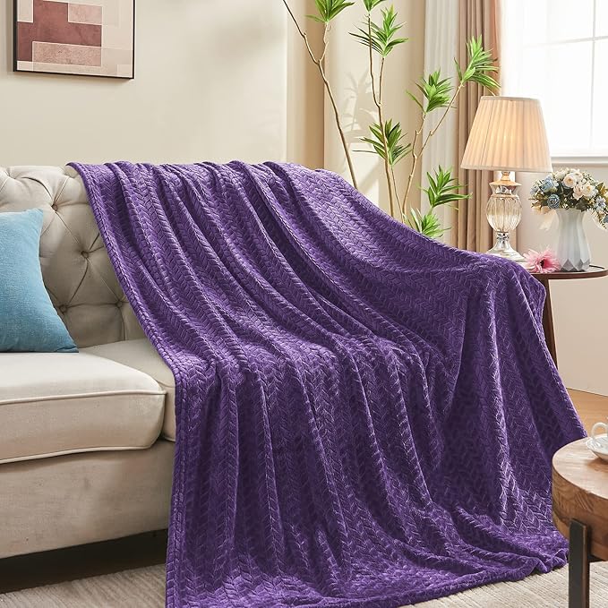 inhand Fleece Throw Blanket, Super Soft Fuzzy Blanket for Couch Sofa Bed Office, Cozy Plush Fleece Blanket Throw Size, Washable Lightweight Flannel Blankets Throw for All Season(50”x60”,Purple)