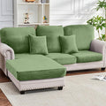Couch Cover 6-Piece Elastic Velvet Couch Cushion Covers & Chaise Slipcovers for L-Shaped Sofas, Sofa Seat Covers Washable, Soft Cover for Couches (5 Seater + Chaise, Avocado Green)