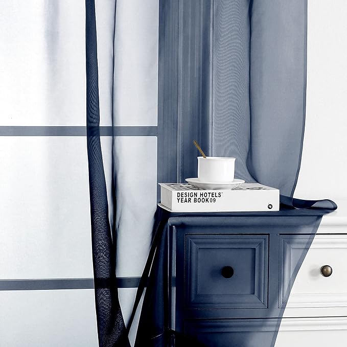 OWENIE Blue Sheer Curtains, Sheer Curtains 84 inch Length 2 Panels Set, Rod Pocket Voile Fimly Sheer Drapes for Living Room/Bedroom, 2pcs, Each 42" W x 84" L, Navy Blue