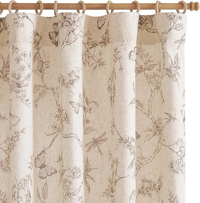 jinchan Floral Curtains Lined Linen Blend Curtain for Living Room 84 Inch Length Taupe Farmhouse Flower Patterned Curtain French Country Curtains Drapes Back Tab Rod Pocket 2 Panels