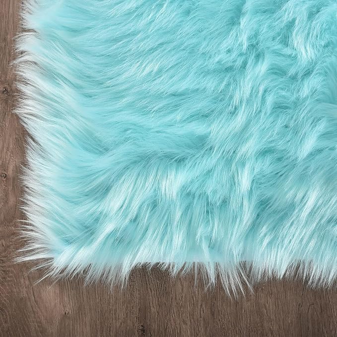 Latepis Blue Fur Circle Round Rugs 4ft Faux Sheepskin Rug Washable Fluffy Bedroom Rug Soft Bedside Boho Rugs Cute Room Décor