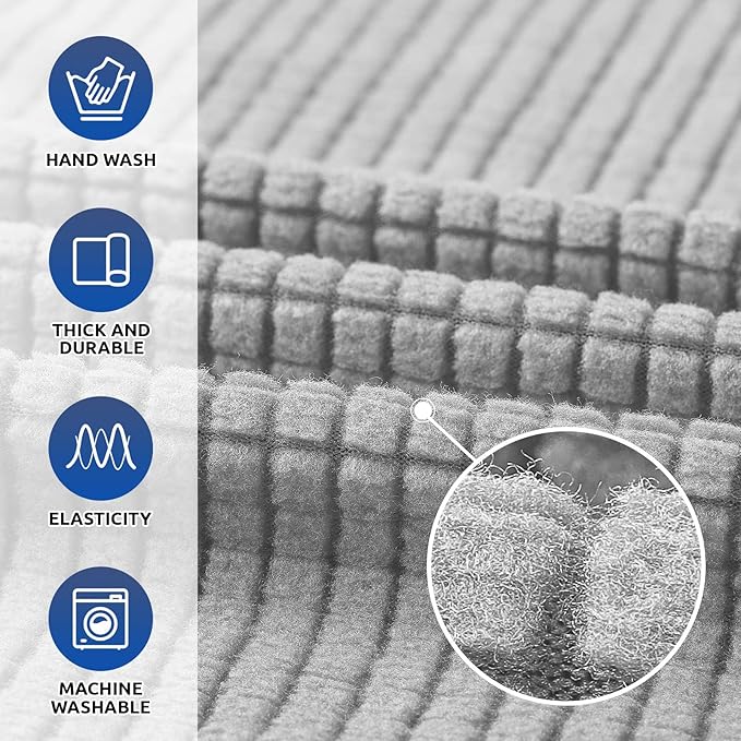 KEKUOU Stretch Oversized Sofa Slipcover 1 Piece Couch Sofa Cover (94"-110") Furniture Protector 4 Seater Sofa with Elastic Bottom for Kids,Pet.Jacquard Checked Pattern Fabric(X Large,Silver)