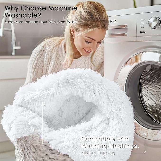 OLANLY 8x8 Machine Washable Large Area Rugs for Living Room, Bedroom, Soft Fluffy Shaggy Bedside Rug, Indoor Floor Carpet for Kids Girls and Boys, Dorms, Nursery, Home Decor Aesthetic, White