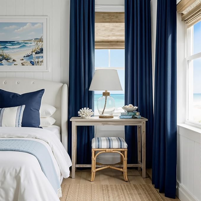 RYB HOME Navy Blue 100% Blackout Curtains for Bedroom 84 inches Long 52 inches Wide, Thermal Insulated &Privacy Assurd Curtains for Boy's Room/Sliding Glass Door/Living Room, 2 Panels