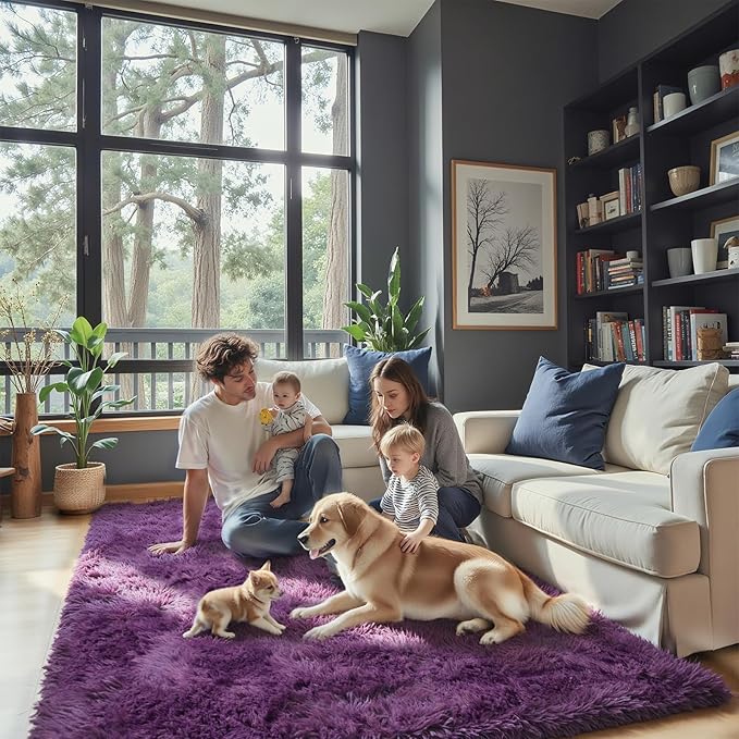Rugs for Bedroom 4x6, Alfombras para Salas Shag Large Plush Soft Area Rug, Shaggy Carpets for Livingroom, Kids Boys Girls Home Decor Aesthetic(Grape Purple, 4 x 6)