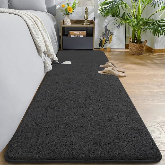 AROGAN 2x8 Feet Shag Runner Rug for Hallways, Washable Rugs with Memory Foam for Bedroom, Entryway Indoor Fluffy Throw Rug for Bedside Living Room Kids Girls Nursery Dorm Room Decor, Black