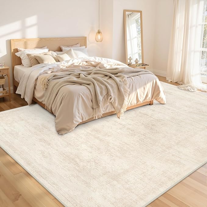 8x10 Area Rugs for Living Room: Vintage Boho Neutral Washable Rug Indoor Soft Large Area Rug Carpet for Bedroom Nursery Farmhouse Dining Room Office Floor Non-Slip Low Pile Under Table Rug Retro Beige
