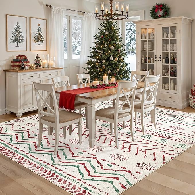Nakagishi Christmas Rugs: 8x10 Washable Boho Large Neutral Soft Rug Stain Resistant Modern Indoor Floor Non-Slip Carpet for Bedroom Nursery Kids Playroom Office Dining Room Dorm
