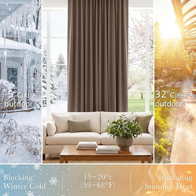 PONY DANCE Small Blackout Curtains for Kitchen Windows, Short Drapes for Bathroom, Thermal Insulated Window Curtains Tiers for Basement, W 29 x L 36, Mocha, 1 Pair