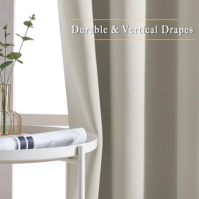 NICETOWN Natural Room Darkening Curtains for Living Room, Grommet Thermal Curtains Light & Sound Reducing Window Treatments for Bedroom/Home Family, W46 x L102