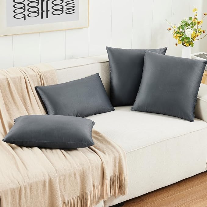 LANE LINEN Polyester Fiber Filled Decorative Cum Throw Pillow Inserts Pack of 2-18 x 18 Inches, Soft & Comfortable Fulffy Filling, Holds Shape Well Over time and use - Dark Grey Cushion Inserts