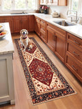 SERISSA Boho Washable Runner Rug, 2x6 Rug Runner Non-Slip Vintage Red Black Hallway Kitchen Runner Rug Ultra Soft Print Distressed Floor Carpet Runner for Bedroom Bathroom Laundry Living Room