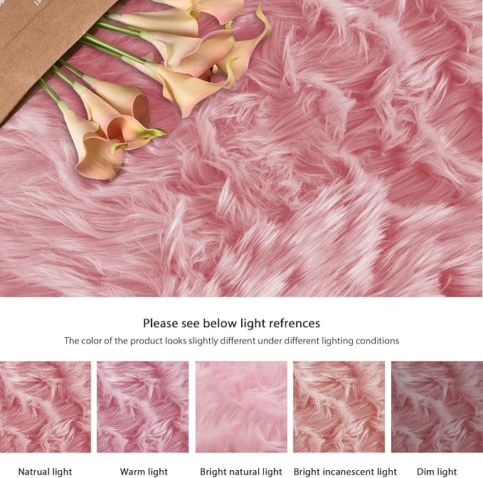 ORINOVA Shag Area Rugs 9x12 Rugs for Living Room Pink Washable Fluffy Sheepskin Fur Rugs for Bedroom Nursery Fuzzy Rug