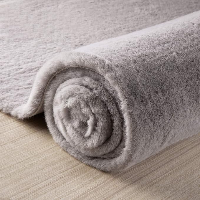 Ashler HOME DECO Ultra Soft Faux Rabbit Fur Chair Couch Cover Area Rug for Bedroom Floor Sofa Living Room Grey 2 x 3 Feet