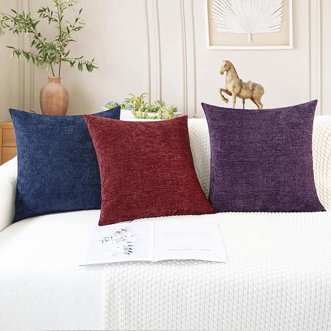 CaliTime Christmas Throw Pillow Covers Decorative 20 X 20 Inches Pack of 2 Cozy Chenille Cushion Cases for Couch Sofa Bed Living Room Home Burgundy