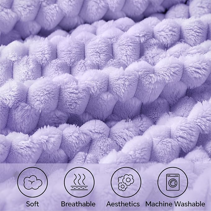 BEDELITE Fleece Blanket - 3D Jacquard Decorative Lavender Throw Blankets for Couch & Bed, Soft and Cozy Warm Plush Fluffy Blanket All Seasons Suitable, 50x70Inches