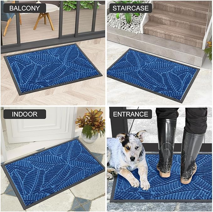 Colorxy Waterproof Doormat, Sturdy Natural Rubber Front Door Mats, Non Slip Low Profile Indoor Outdoor Entrance Mat, Stain Resistant Easy Clean Floor Mat for Patio or Entryway, 30''x17'', Light Blue