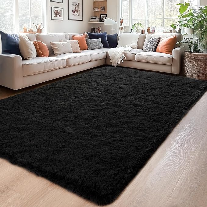Chicrug Soft Runner Rug for Bedroom Living Room Plush Fluffy Rugs 5x7 Feet, Shag Furry Runner Rug Carpet Non Shedding for Nursery Children Kids Girls Room Home Decorative, Black