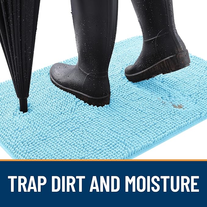 OLANLY Dog Door Mat for Muddy Paws 54x32, Absorbs Moisture and Dirt, Absorbent Non-Slip Washable Doormat, Quick Dry Chenille Mud Mat for Dogs, Entry Indoor Entryway Carpet for Inside Floor, Blue