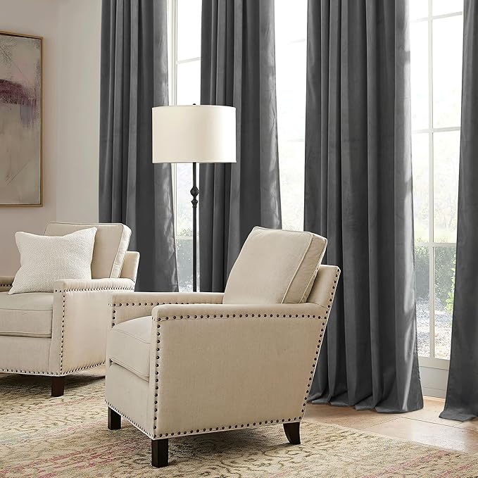 RYB HOME Grey Velvet Curtains 84 inches - Super Soft Blackout Curtains Thermal Insulated Drapes Heat Block Window Panels for Living Room Bedroom Studio, Wide 52 x Long 84, Grey, 2 Panels