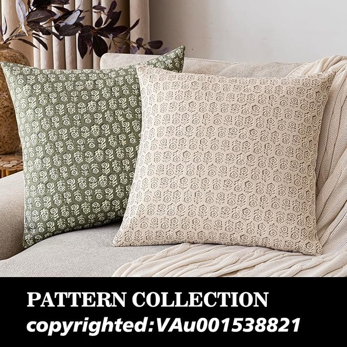 Foindtower Set of 2 Decorative Neutral Floral Print Throw Pillow Covers Vintage Accent Farmhouse Cushion Covers Boho Home Decor for Sofa Chair Couch Bedroom Living Room,18×18 Inch,Ivory Beige