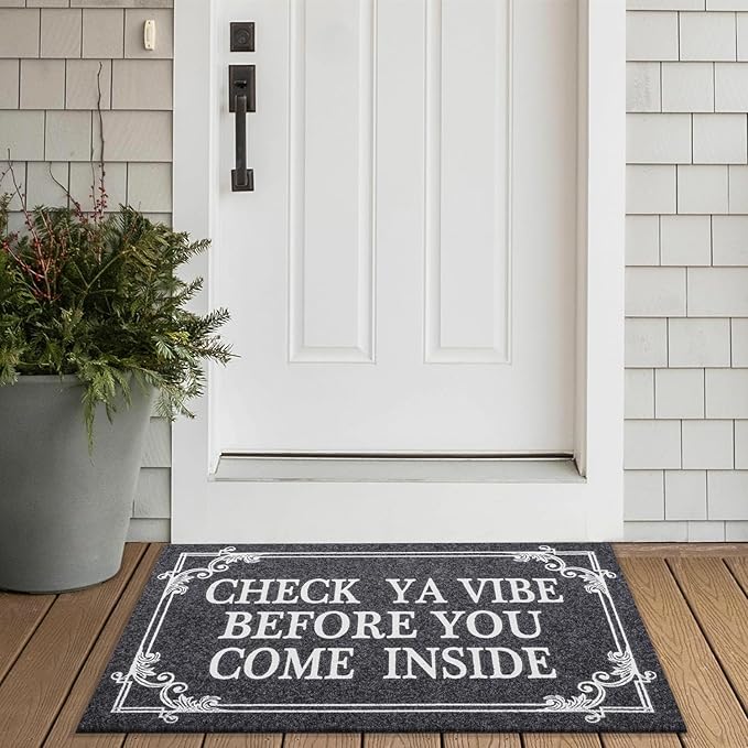 Front Door Indoor Outdoor Entrance Doormat Grey Rubber Welcome Door Mat Come Inside This House Doormat Anti Slip Easy to Clean Corridor Patio Entry Mat 28" x 18"