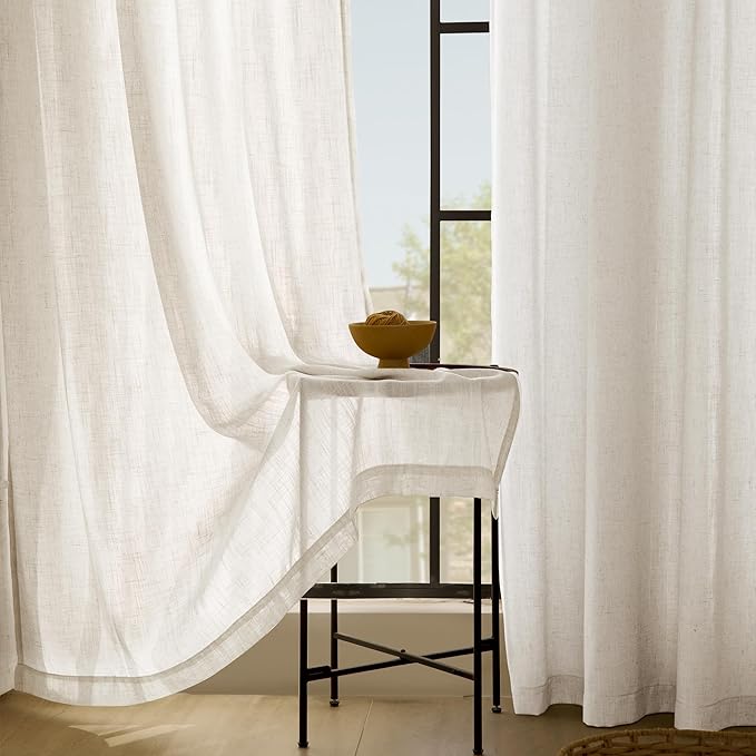 Extra Long 120 inch Curtains Linen Blend for Living Room Back Tab Neutral Farmhouse Light Filtering Semi Sheer Linen Drapes 120 inch Ceiling to Floor For Large Window Villa Hallway Ivory 10 FT 42x120