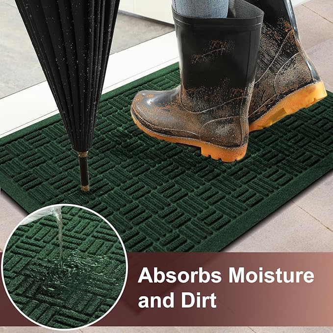Mibao Front Door Mat Indoor Outdoor Entrance, Dirt Trapping Welcome Mats, Non-Slip Doormats, Low Profile Front Entryway, 36" x 24", Green