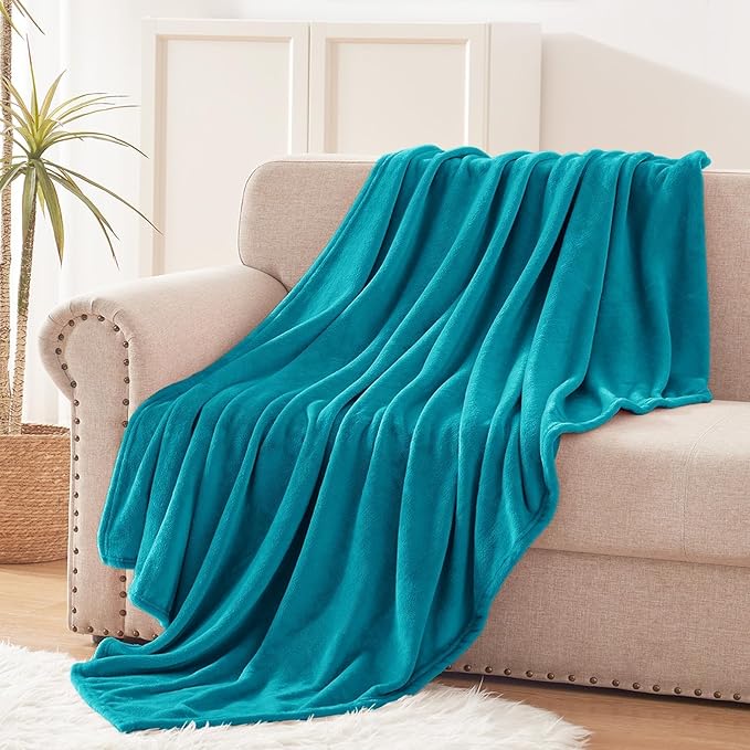 Exclusivo Mezcla Extra Large Fleece Throw Blanket for Couch, Sofa, 300GSM Super Soft and Warm Blankets, Teal Throw All Season Use, Cozy, Plush, Lightweight, 50x70 Inches