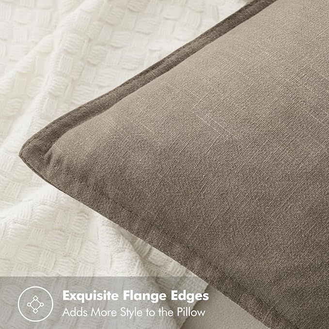MIULEE Decorative Linen Euro Sham Pillow Covers 24x24 Inch Tan TaupeBoho Farmhouse Neutral Winter Couch Throw Pillows for Bed Pack of 2 Accent Modern Pillowcase Sofa Livingroom Home Decor