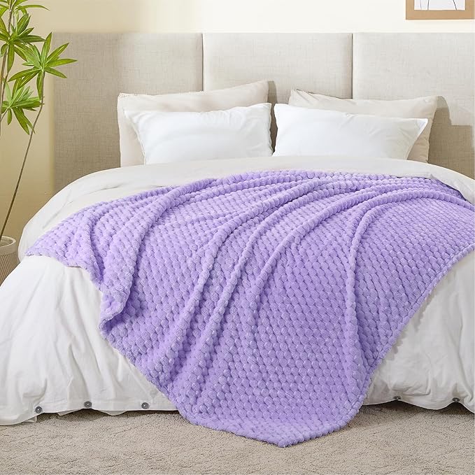 BEDELITE Fleece Throw Blanket for Couch & Bed - 3D Jacquard Decorative Lavender Blanket, Super Soft and Cozy Warm Fuzzy Blanket All Seasons Suitable, 50x60Inches