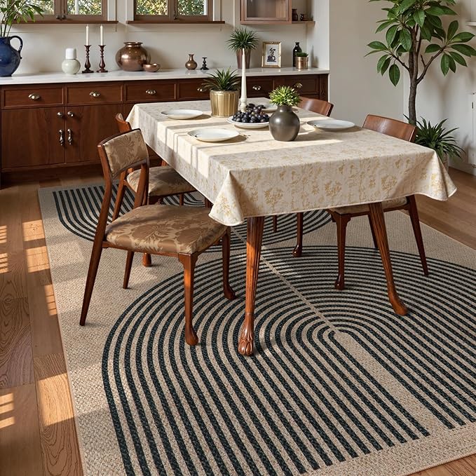 Lahome Enfys Modern Rainbow Easy Jute 9x12 Rug, Large Outdoor Patio Rug Farmhouse Indoor Outdoor Living Room Carpet, Contemporary Non Slip Non Shedding Nature Carpet for Dining Room Basement Backyard