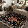 Area Rugs 4'x6' Washable Non-Slip, Floral Vintage Distress Print Pattern Medallion Carpet for Living Room Bedroom Dining Room, Black Colorful Floral Dark Tan