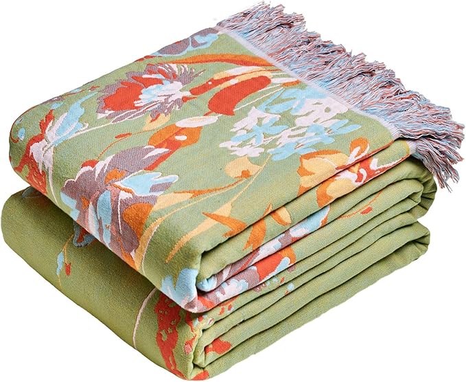 MSGKV Boho Throw Blanket 60"x80" Floral 100% Cotton Blanket with Flower and Butterfly for Bed Couch Spring Breathable Lightweight Farmhouse Twin Blankets Home Decor Muslin