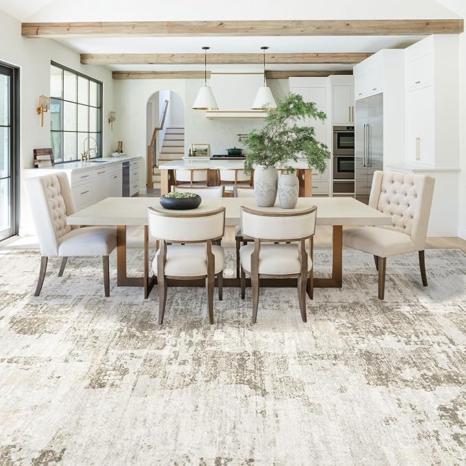 XLUEZ 9x12 Area Rug for Living Room, Washable Modern Abstract Large Area Rug Neutral Soft Non Slip Kids Rug Stain Resistant Indoor Carpet for Bedroom Dining Room Playroom Office(BeigeBrown, 9'x12')