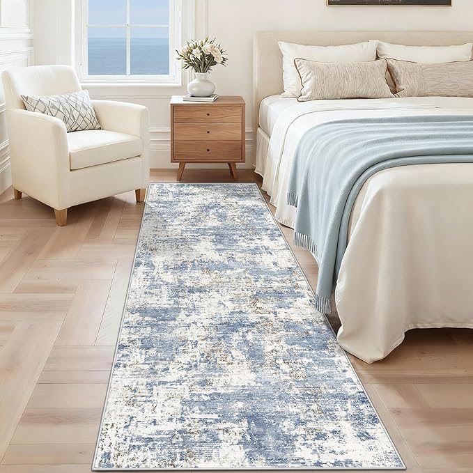 2x7 Runner Rug for Hallway, Washable Modern Abstract Runner Rugs Neutral Soft Non Slip Kids Rug Stain Resistant Indoor Runners for Hallways Entryway Bedroom Kitchen Laundry Room(Blue, 2'x7')