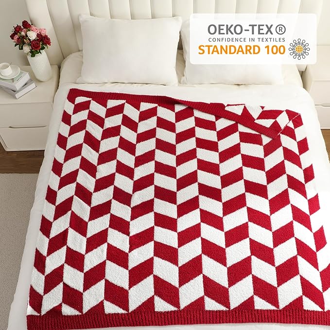 Snuggle Sac Chevron Red Throw Blanket for Couch, Super Soft Christmas Blankets Cozy Knit Fuzzy Plush Lightweight Throws for Sofa, Bed, Red,50x60 inches