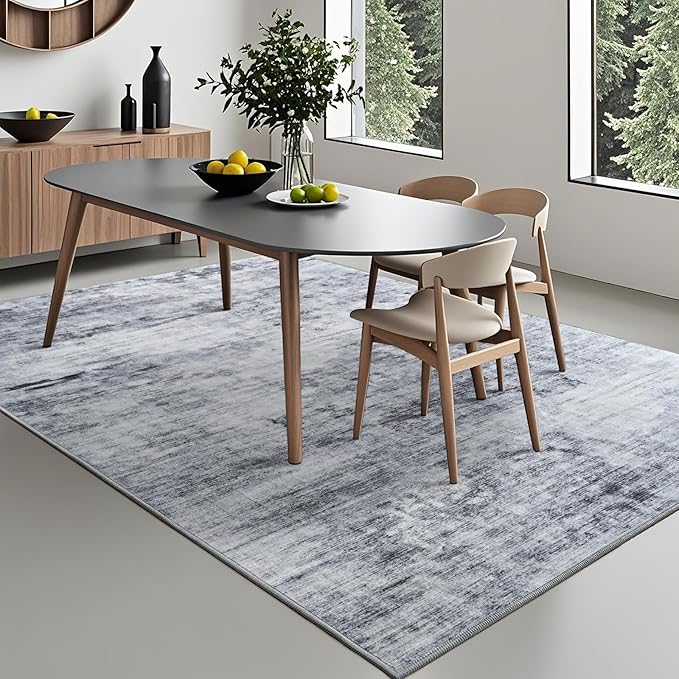 Toneed 5x7 Area Rugs for Living Room Bedroom Dining Room Washable Rug Modern Abstract Non Slip Low Pile Soft Rug Grey