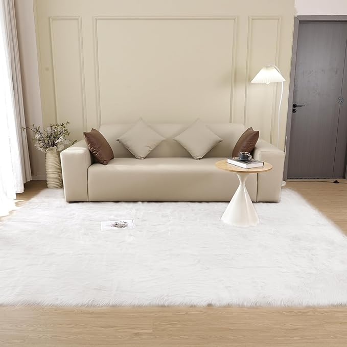 ORINOVA White Fluffy 5x7 Washable Area Rugs for Bedroom Faux Fuzzy Sheepskin Fur Rug for Living Room Nursery Rug