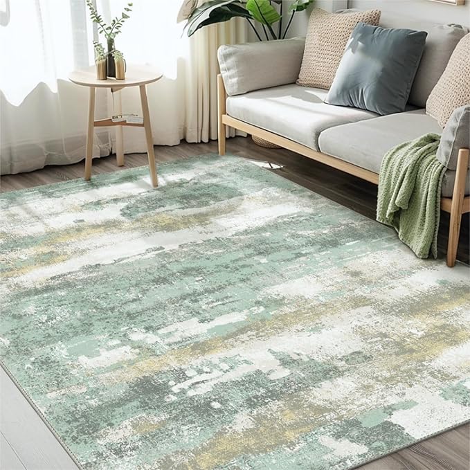 BEIMO Area Rugs 5x8 for Living Room Bedroom, Modern Abstract Machine Washable Large Light Green Rug Soft Rug, Low Pile Floor Carpet with Non Slip Backing for Dining Room