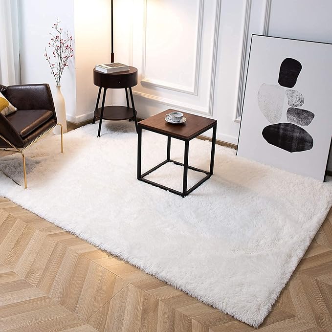 TWINNIS Super Soft Shaggy Rugs Fluffy Carpets 4x5.9 Feet, Indoor Modern Plush Area Rugs for Living Room Bedroom Kids Room Nursery Home Decor, Upgrade Anti-Skid Fuzzy Rug, Cream White