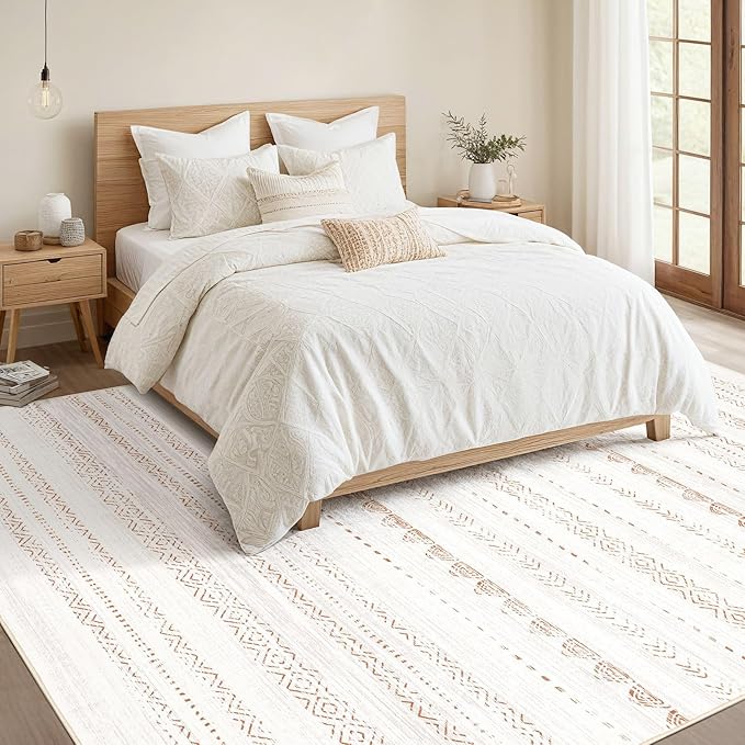Nakagishi 10x13 Area Rugs Living Room: Washable Boho Large Neutral Soft Farmhouse Rug Stain Resistant Modern Moroccan Non-Slip Indoor Floor Carpet for Bedroom Nursery Kids Playroom Office- Brown