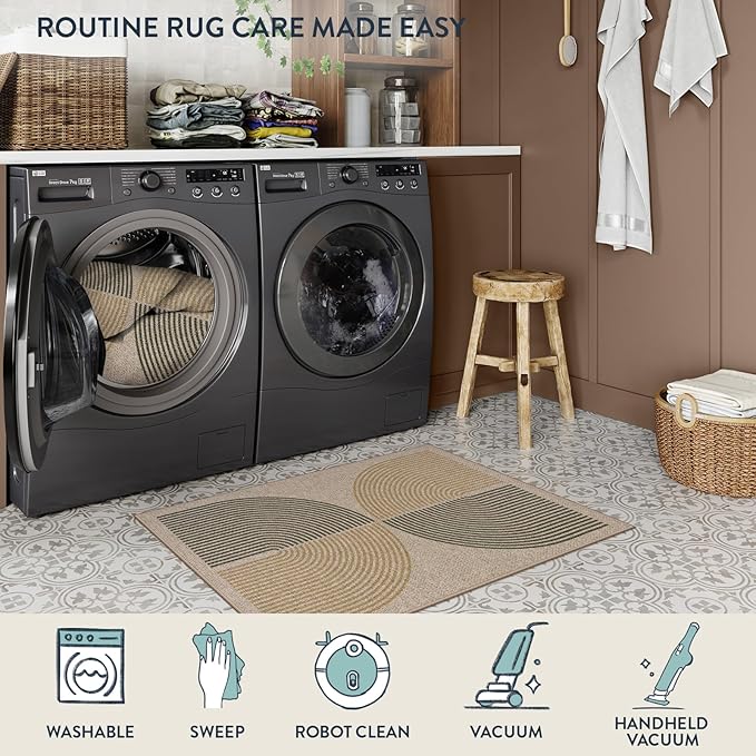 Lahome Enfys Rainbow Easy Jute Rug, 2x3 Entryway Rug Indoor Outdoor Front Door Mat, Farmhouse Neutral Non Slip Non Shedding Washable Kitchen Mats for Floor Foyer