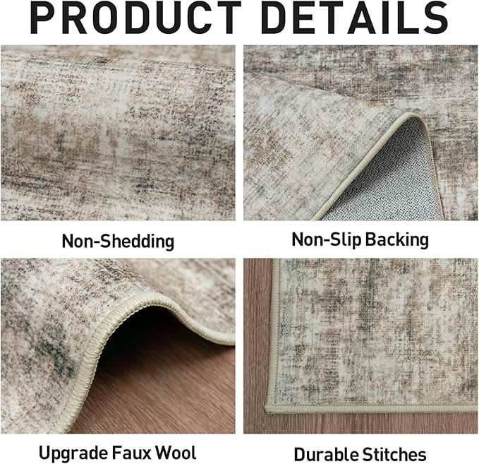 6x9 Area Rugs Washable Rug: Large Modern Abstract Living Room Rug Soft Anti-Skid Thin Carpet Indoor Floor Non-Shedding Carpets for Bedroom Dining Room Farmhouse Nursery Home Office Brown Black